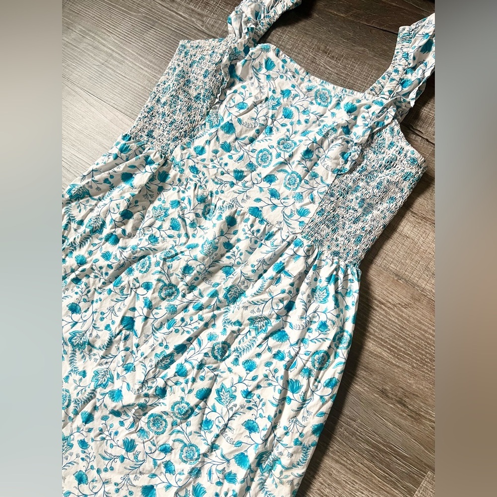 Draper James Ruffle Sleeve Midi Dress XL Blue Paisley White Boho Cottagecore - Picture 3 of 5